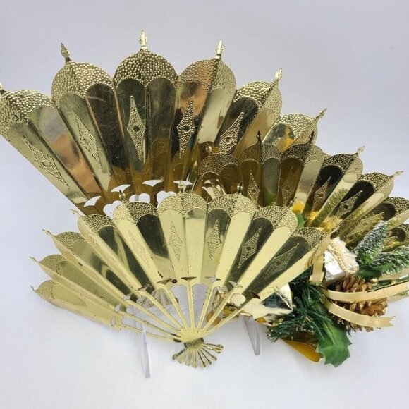 Vintage Homco Home Interiors Gifts 1176 Romantique Fans Brass Lot 4 Lucite Stand - Picture 3 of 11
